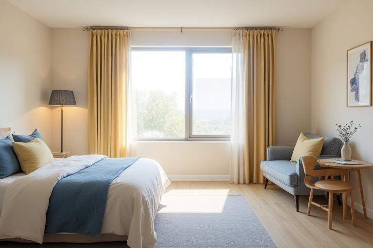 A bright and clean private resident room at Golden Weave.