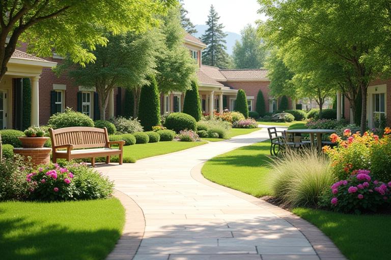 A peaceful and accessible garden for residents to enjoy.