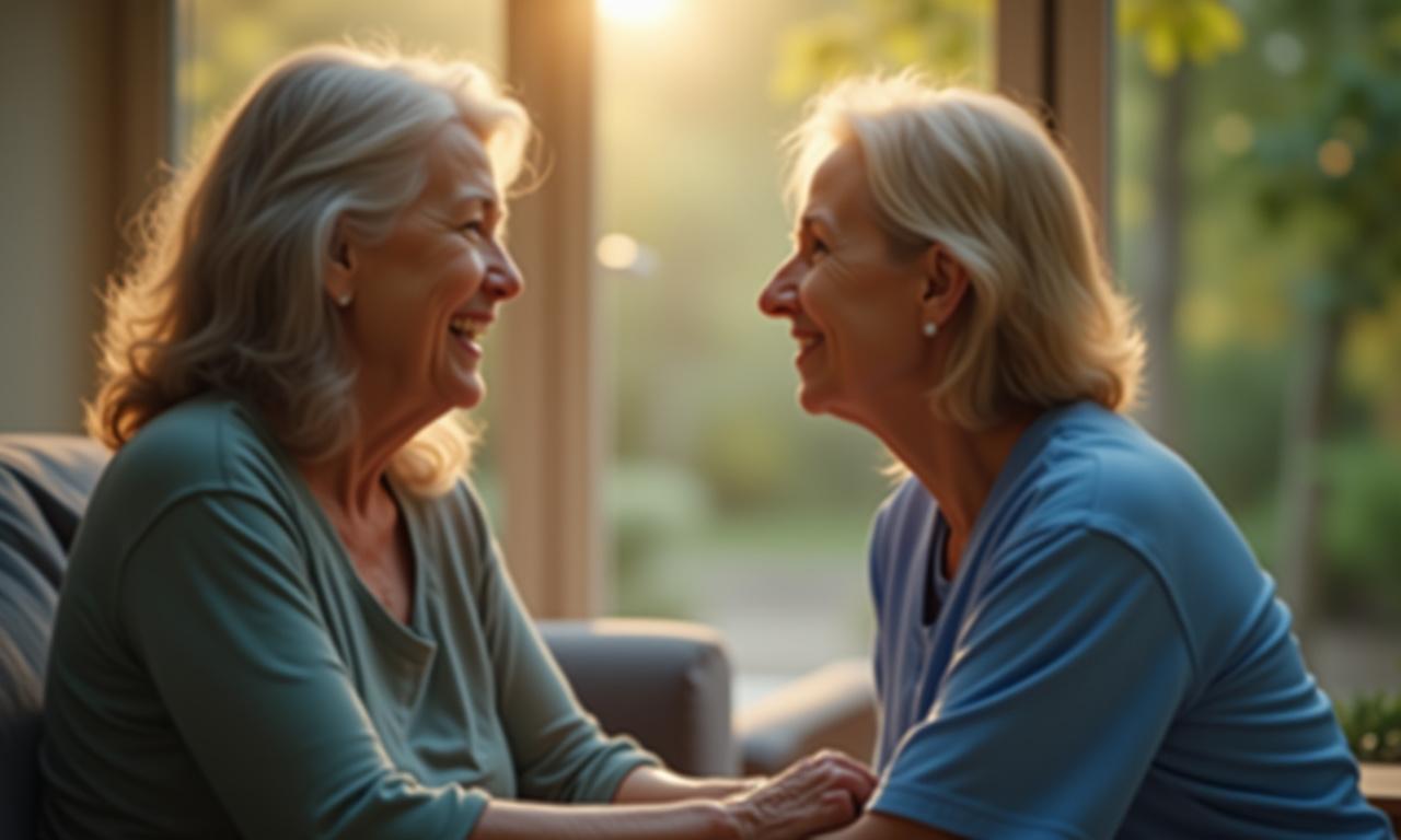 A caregiver sharing a warm moment with a resident at Golden Weave.
