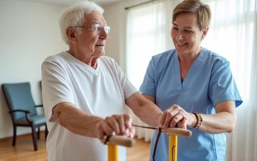 A resident working with a physiotherapist