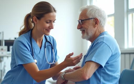 A nurse attending to a resident's medical needs